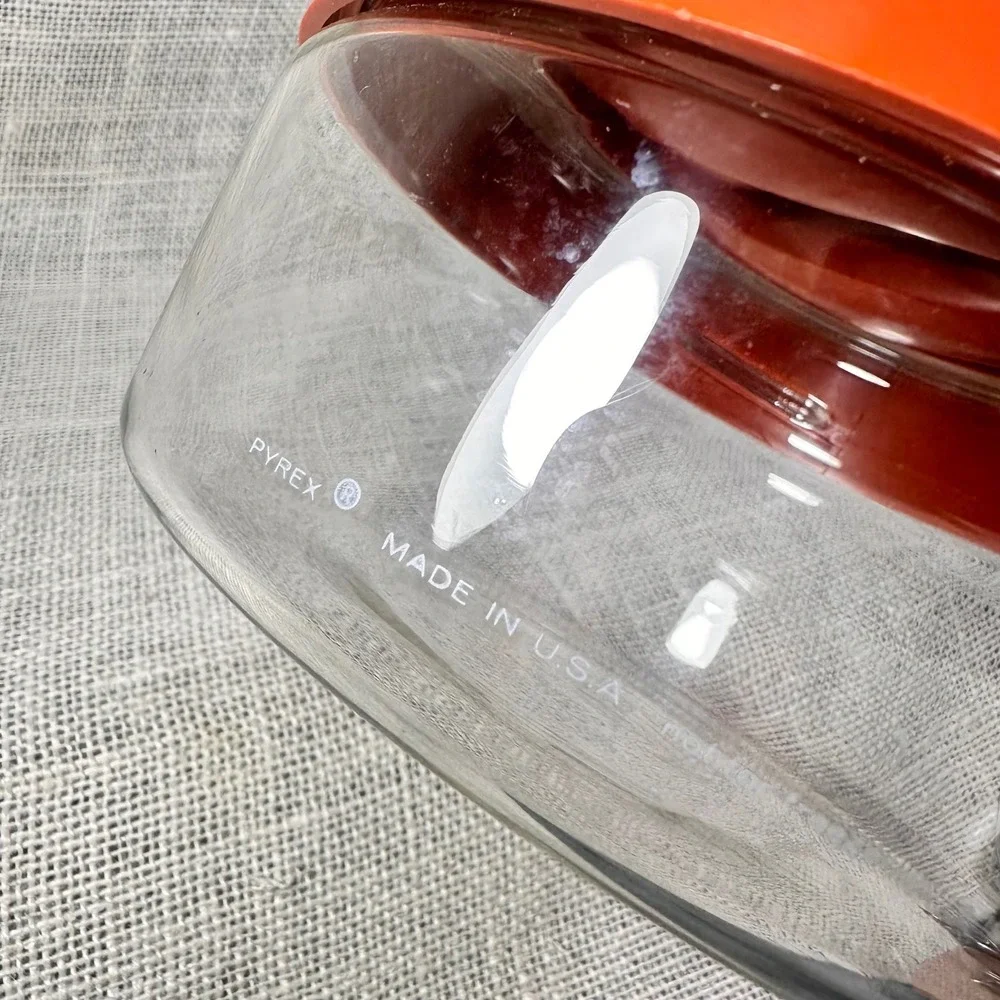 Vintage Pyrex 7080-C Clear Glass Storage Bowl‎ with Orange Lid Retro USA Made